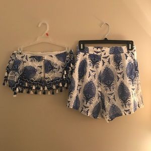 Two piece blue and white patterned set!